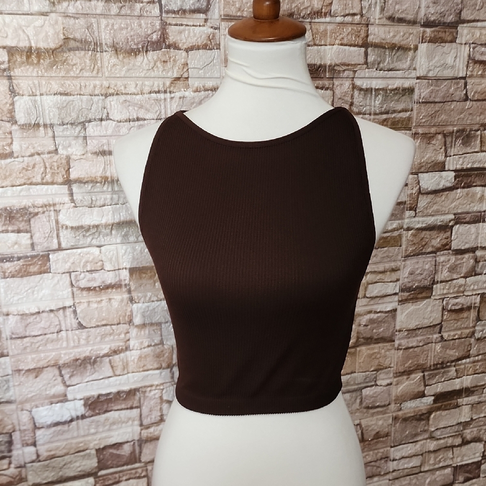 Cotton - On Brown Sleeveless Ribbed Crop Top
